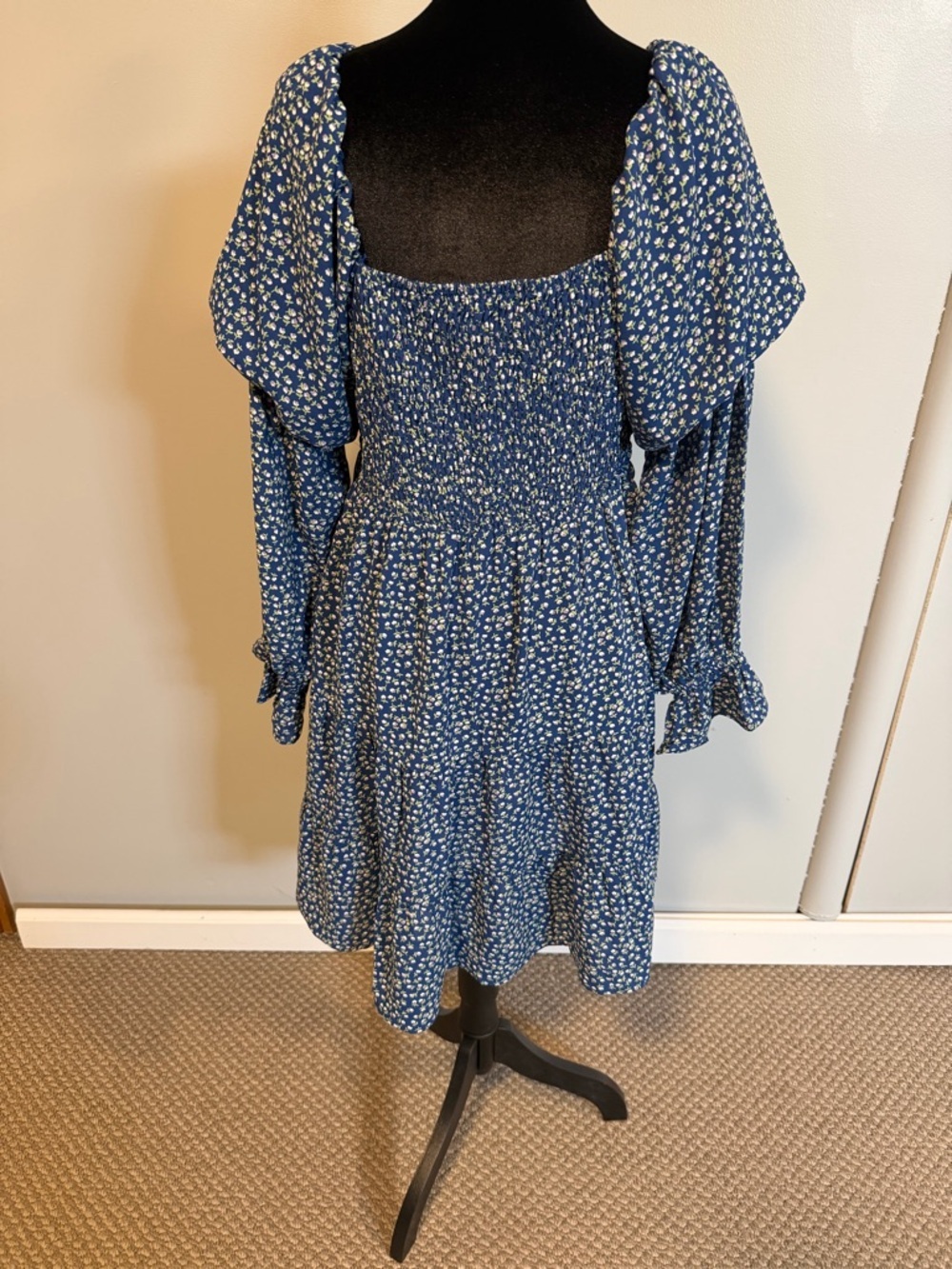 Blue Floral Smocked Dress | Size Large - Picture 5 of 5